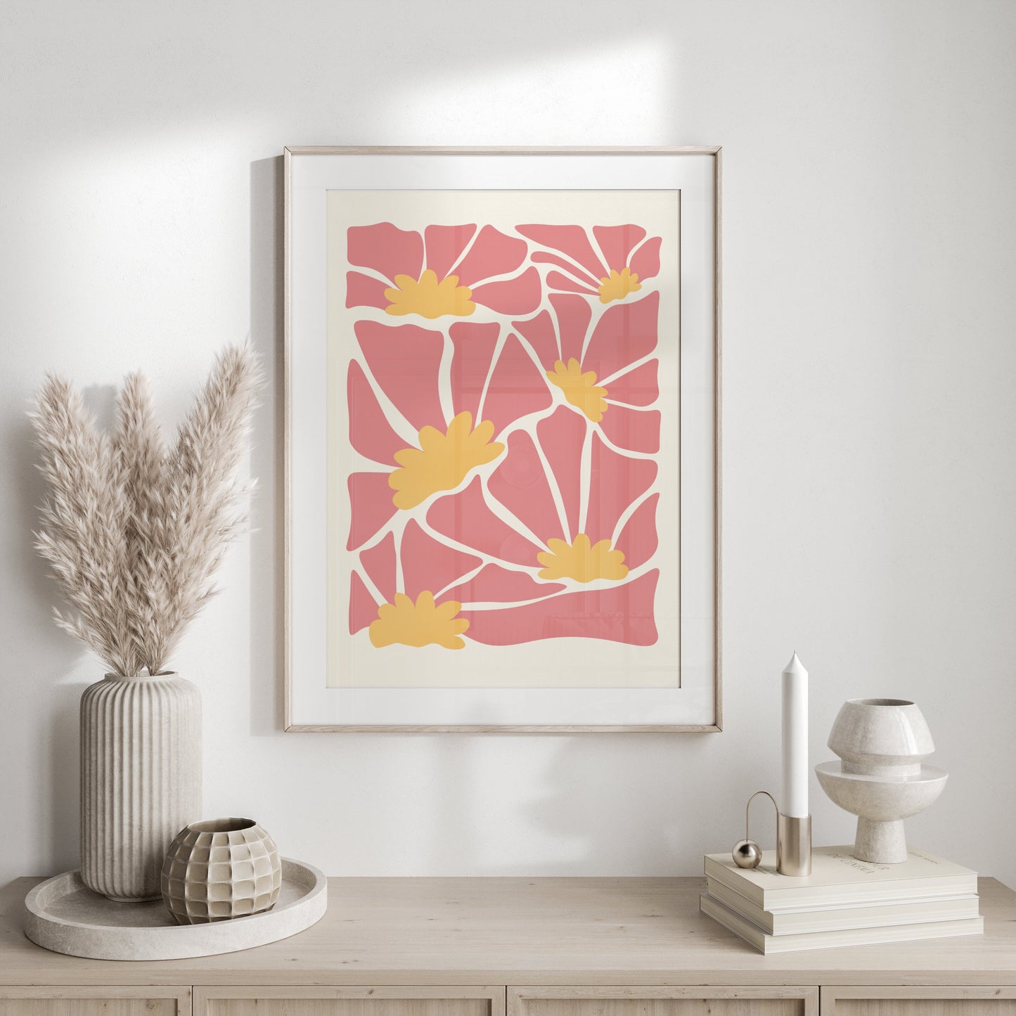 Premium Poster of Abstract Floral Pattern Pink and Yellow Wall Art Posters
