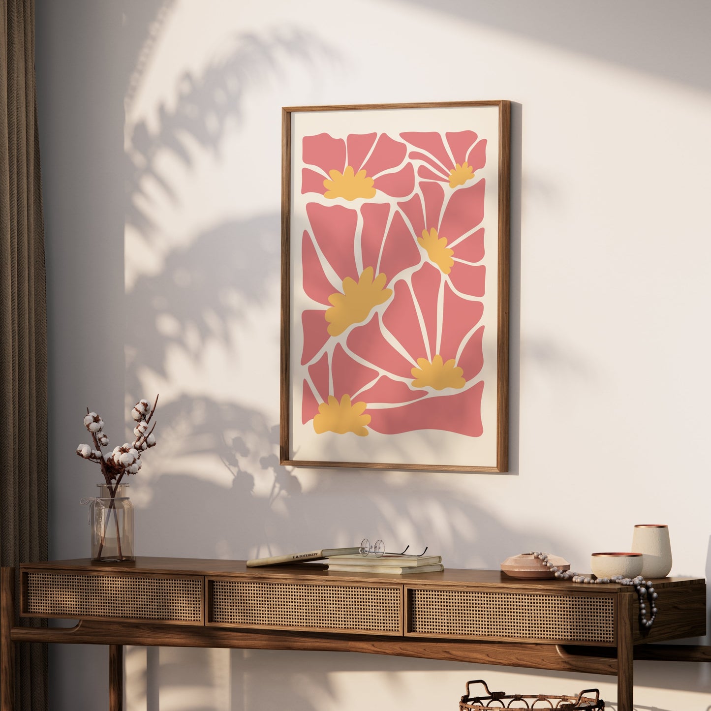 Premium Poster of Abstract Floral Pattern Pink and Yellow Wall Art Posters