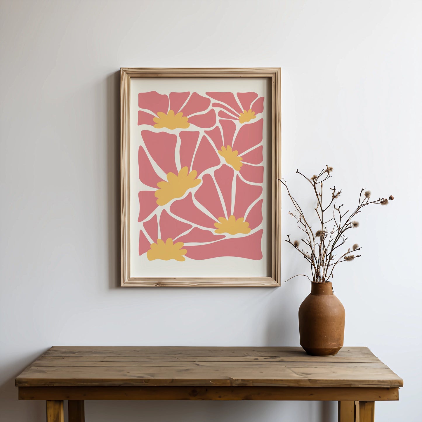 Premium Poster of Abstract Floral Pattern Pink and Yellow Wall Art Posters