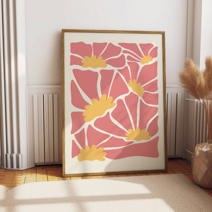Premium Poster of Abstract Floral Pattern Pink and Yellow Wall Art Posters