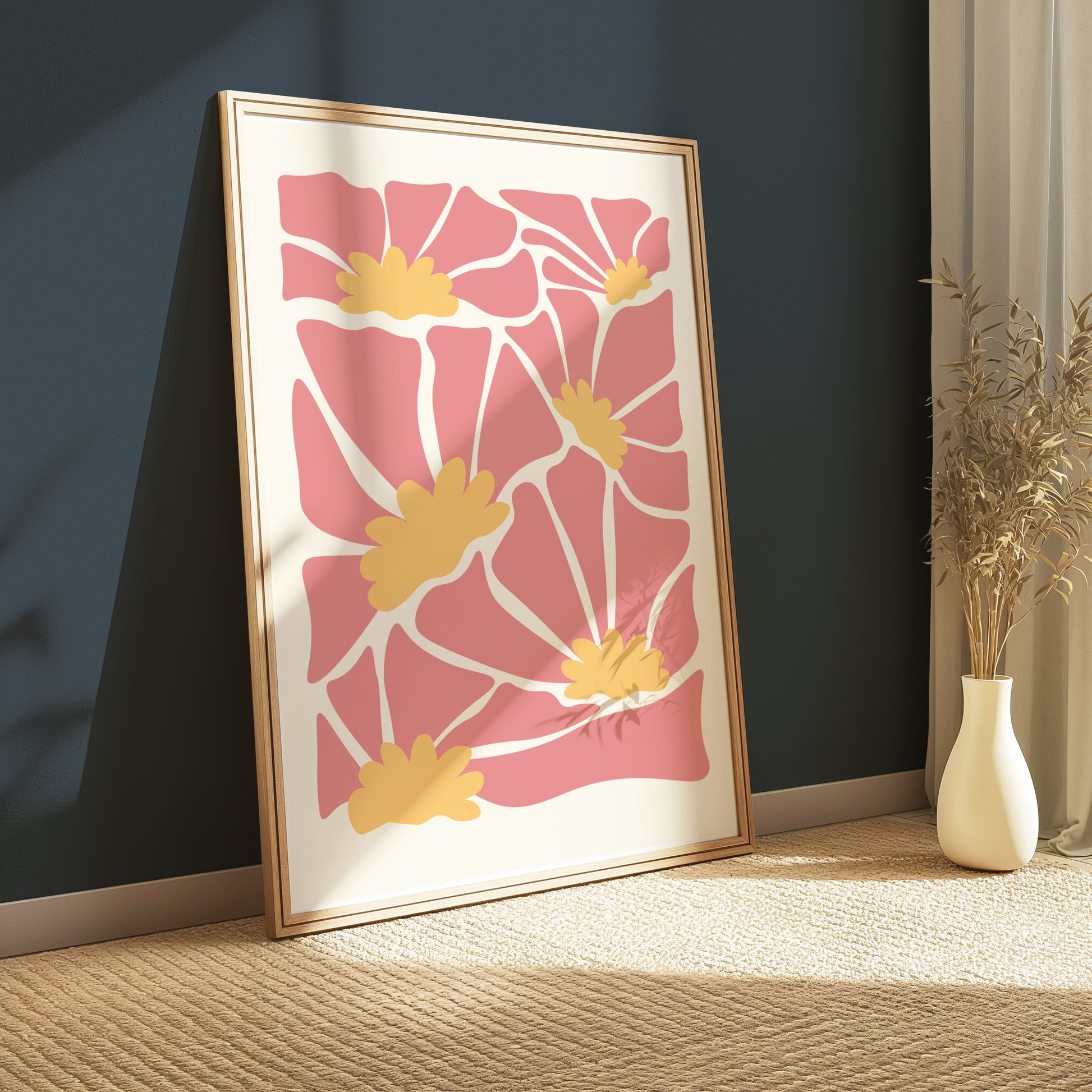 Premium Poster of Abstract Floral Pattern Pink and Yellow Wall Art Posters