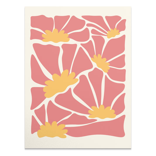 Premium Poster of Abstract Floral Pattern Pink and Yellow Wall Art Posters