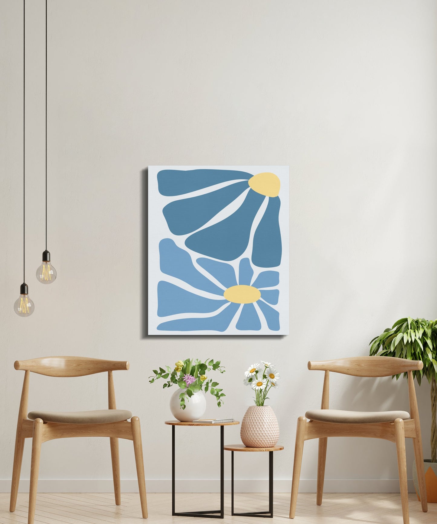 Premium Poster of Abstract Floral Wall Art Blue Yellow Canvas Wraps