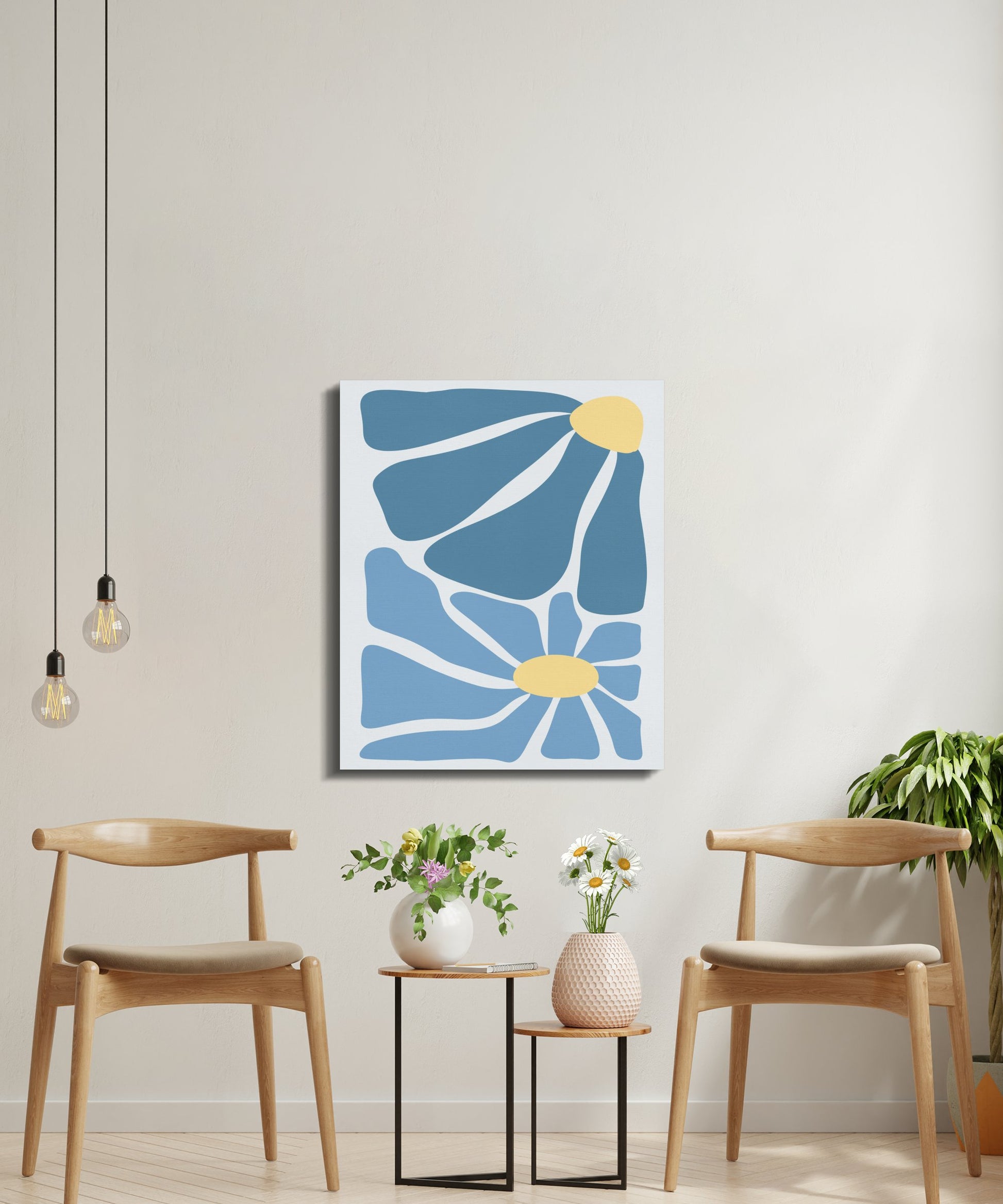 Premium Poster of Abstract Floral Wall Art Blue Yellow Canvas Wraps