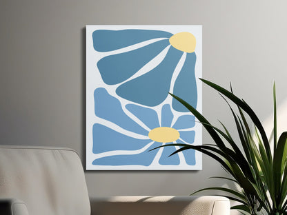 Premium Poster of Abstract Floral Wall Art Blue Yellow Canvas Wraps