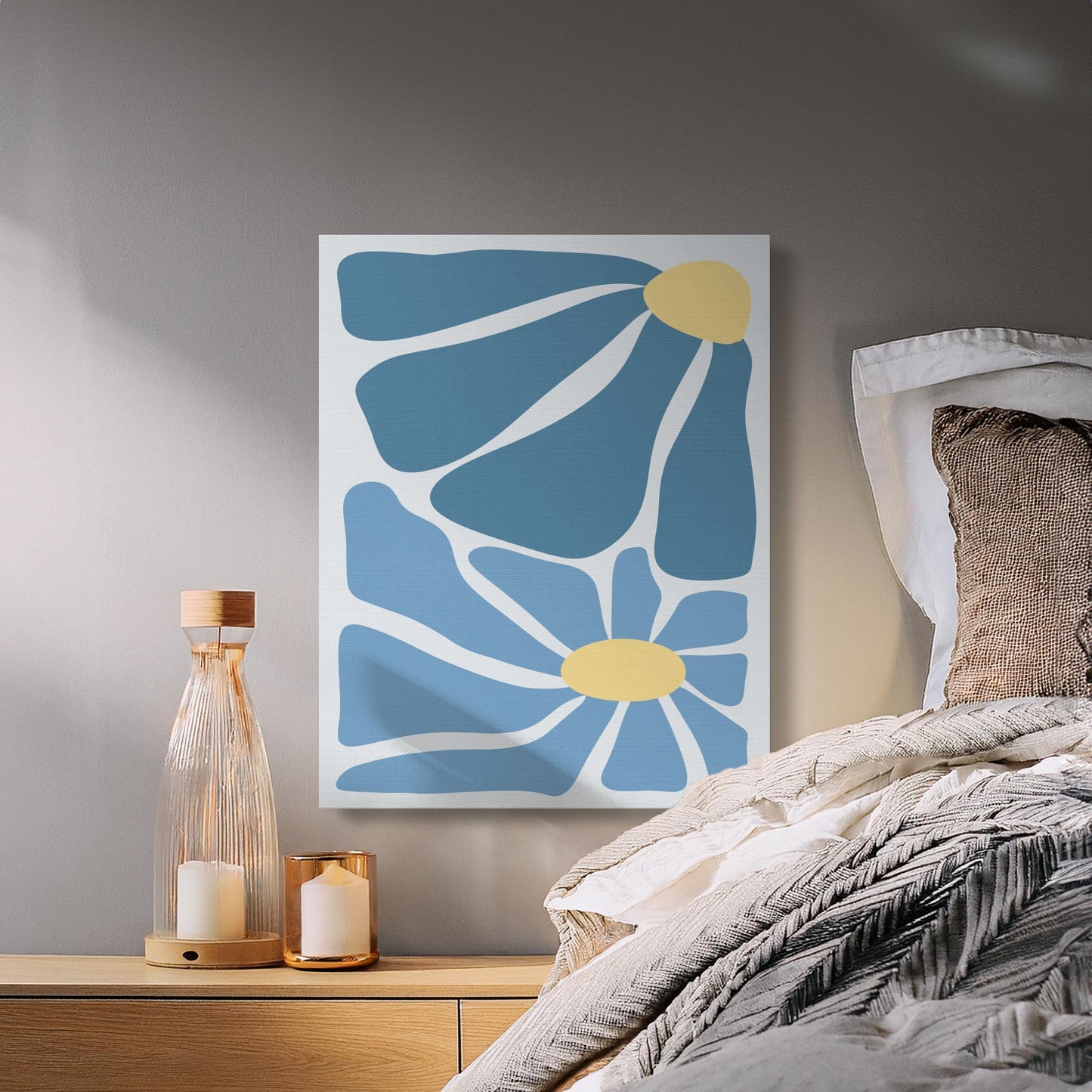 Premium Poster of Abstract Floral Wall Art Blue Yellow Canvas Wraps