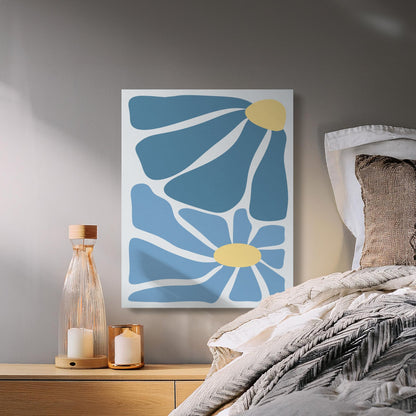 Premium Poster of Abstract Floral Wall Art Blue Yellow Canvas Wraps