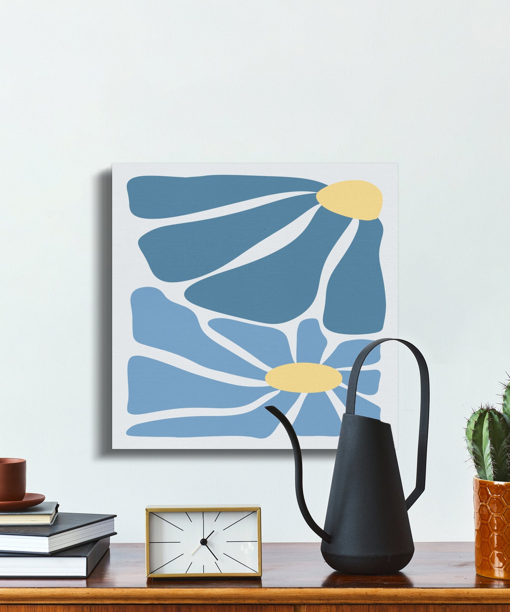Premium Poster of Abstract Floral Wall Art Blue Yellow Canvas Wraps