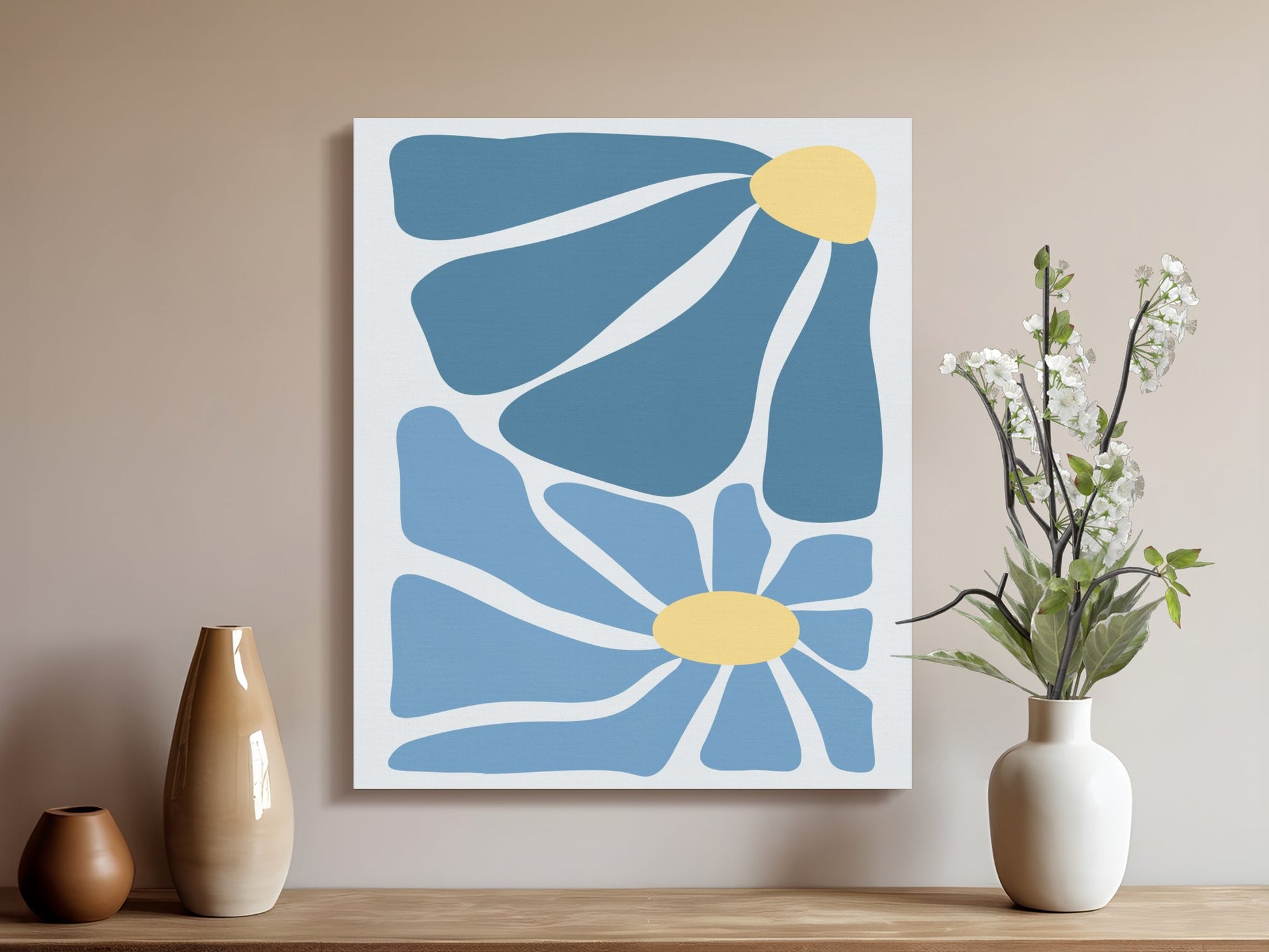 Premium Poster of Abstract Floral Wall Art Blue Yellow Canvas Wraps