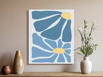 Premium Poster of Abstract Floral Wall Art Blue Yellow Canvas Wraps
