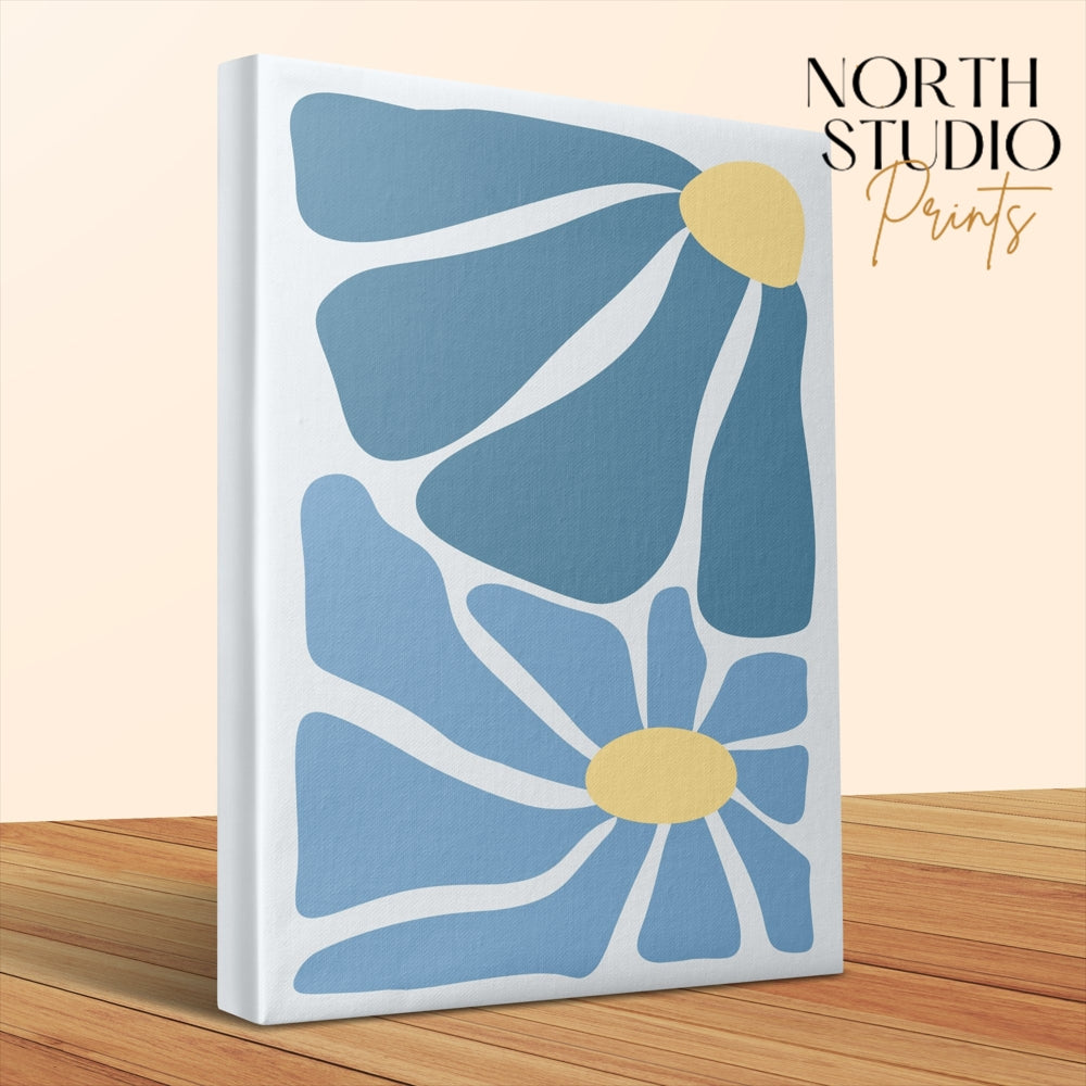 Premium Poster of Abstract Floral Wall Art Blue Yellow Canvas Wraps
