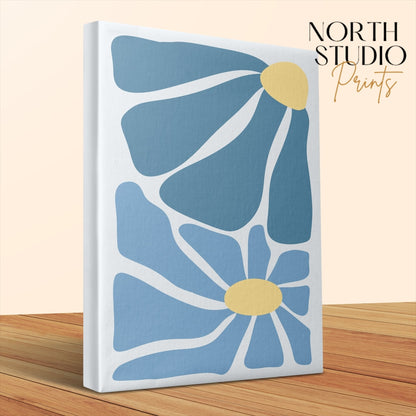 Premium Poster of Abstract Floral Wall Art Blue Yellow Canvas Wraps