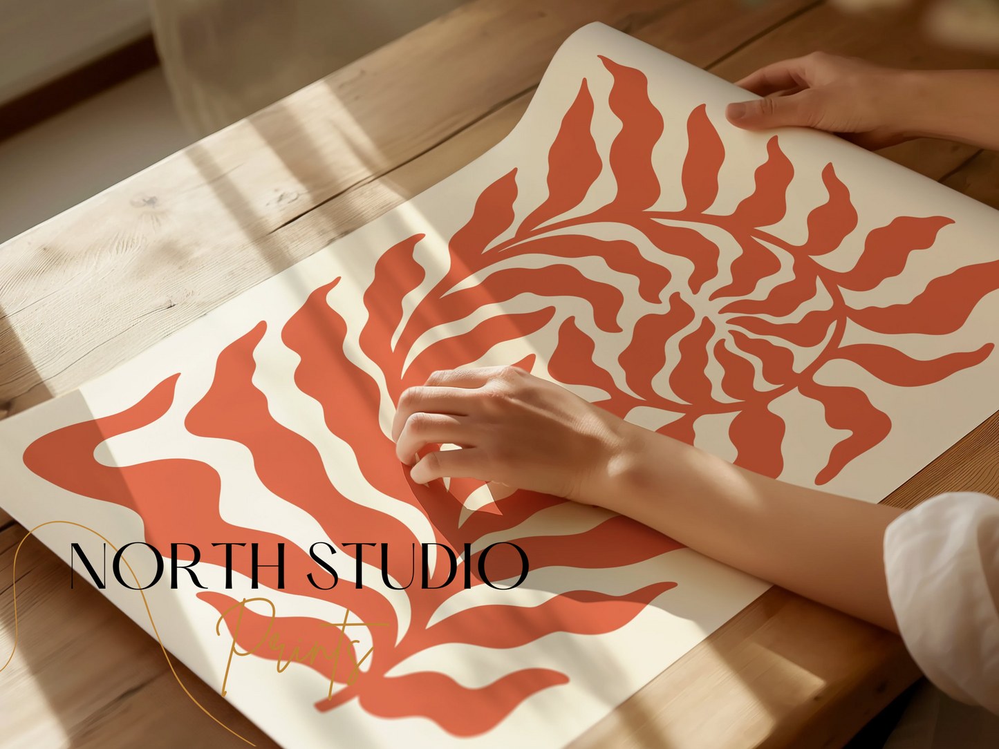 Premium Poster of Abstract Floral Waves in Red and White Art Posters