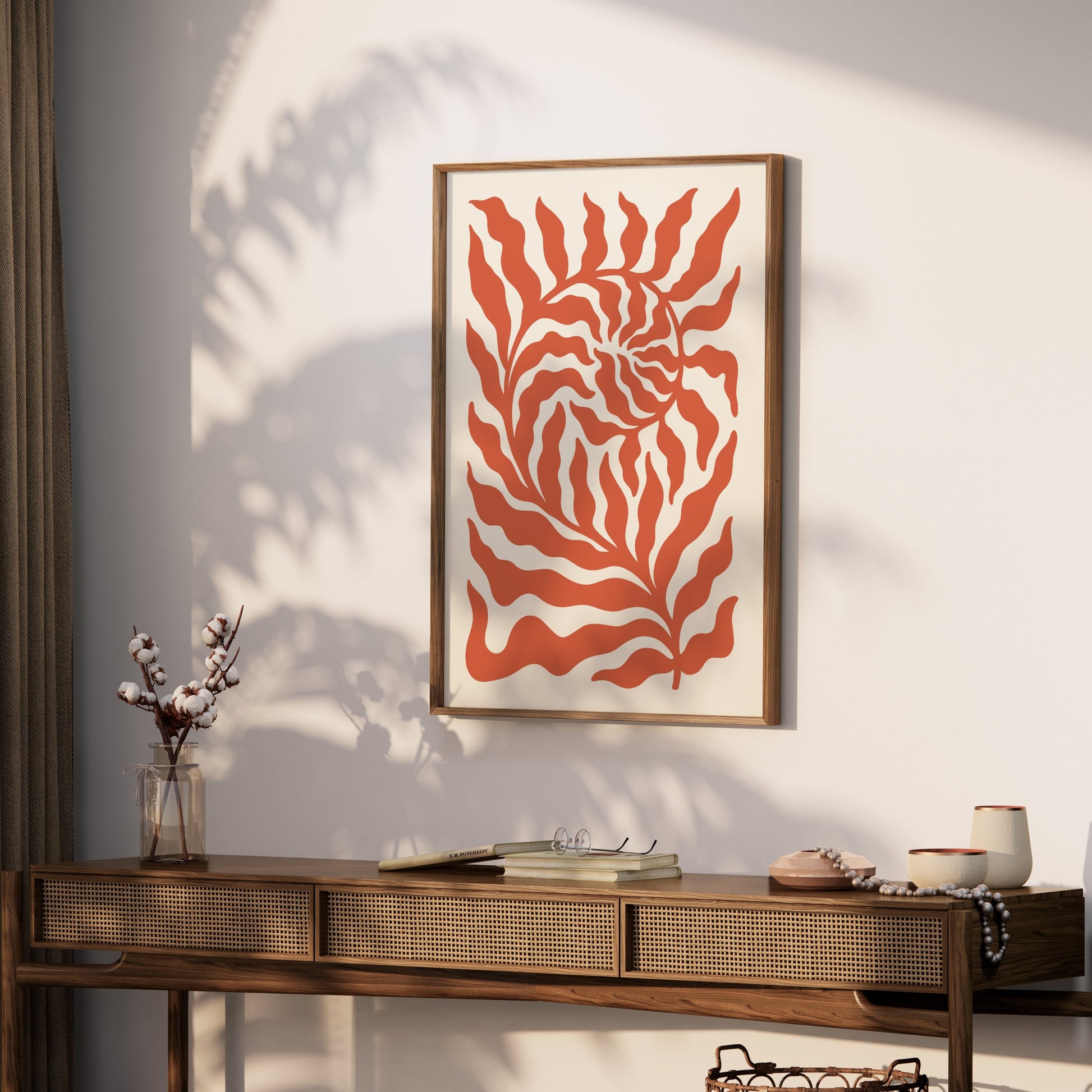 Premium Poster of Abstract Floral Waves in Red and White Art Posters