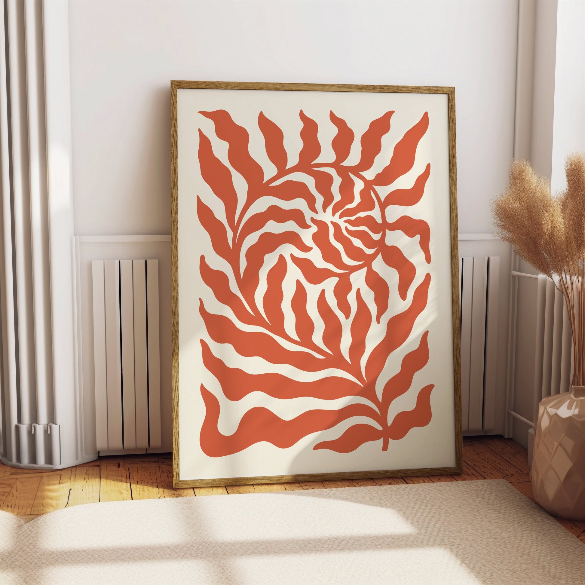 Premium Poster of Abstract Floral Waves in Red and White Art Posters
