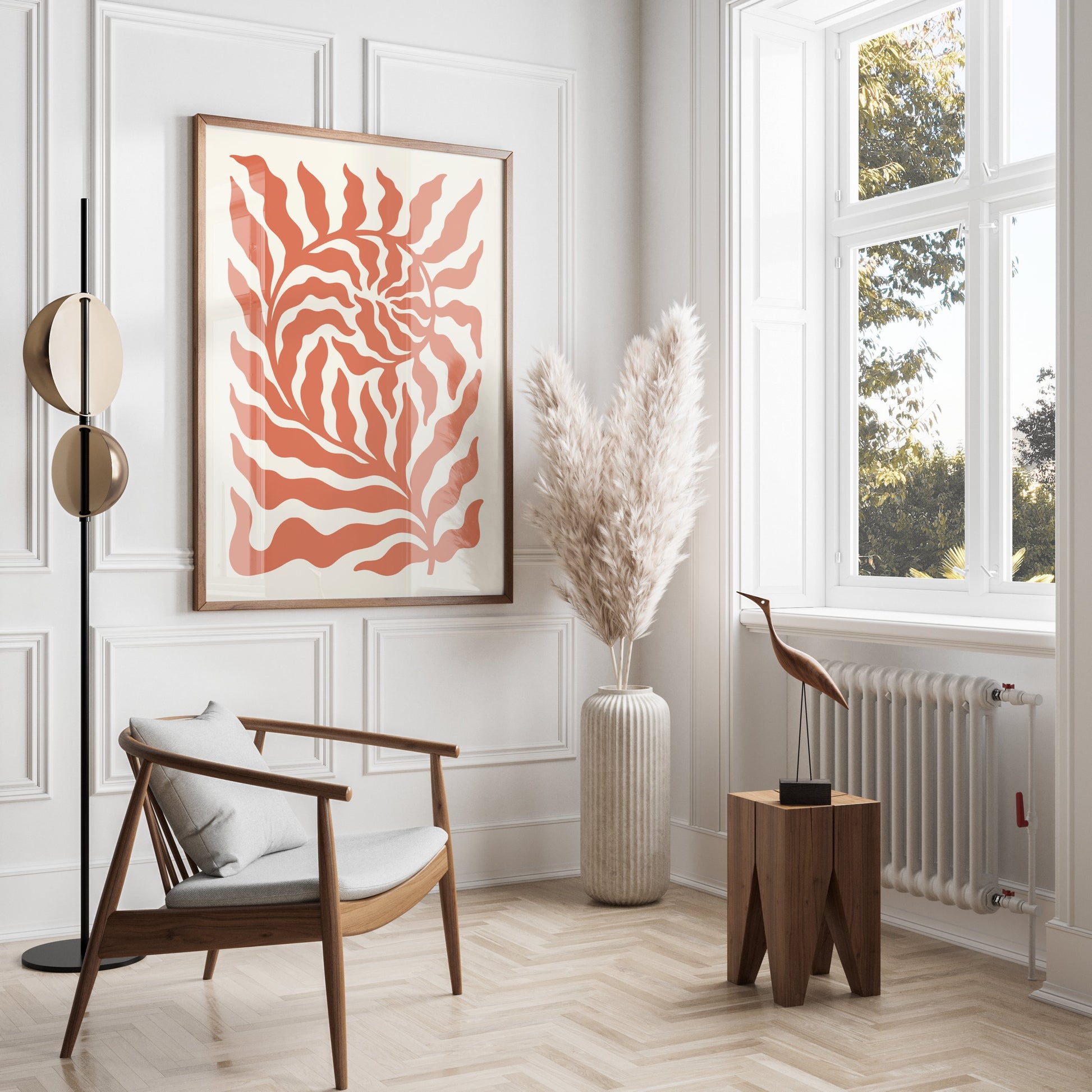 Premium Poster of Abstract Floral Waves in Red and White Art Posters