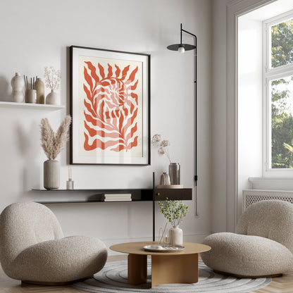 Premium Poster of Abstract Floral Waves in Red and White Art Posters