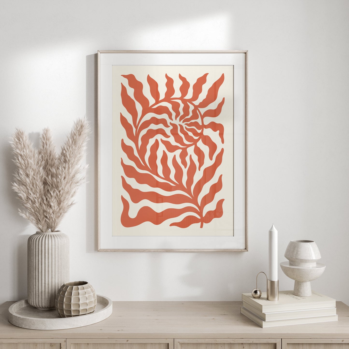 Premium Poster of Abstract Floral Waves in Red and White Art Posters