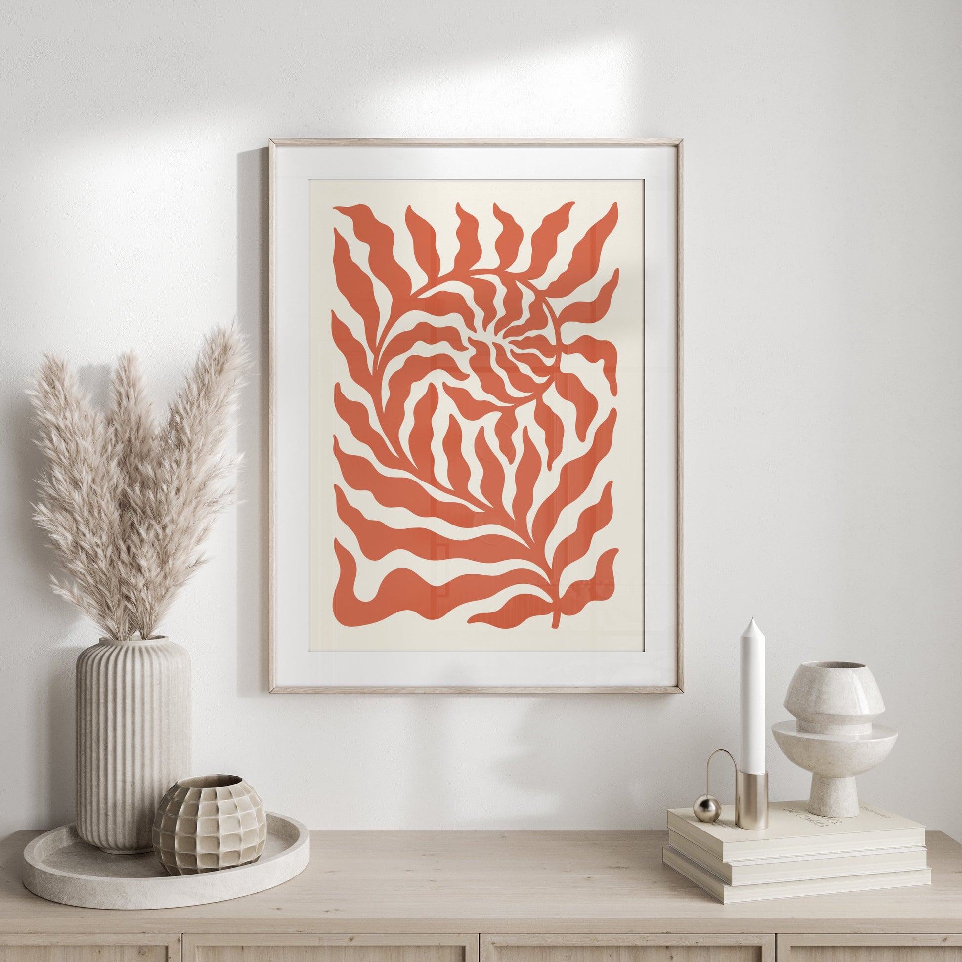 Premium Poster of Abstract Floral Waves in Red and White Art Posters