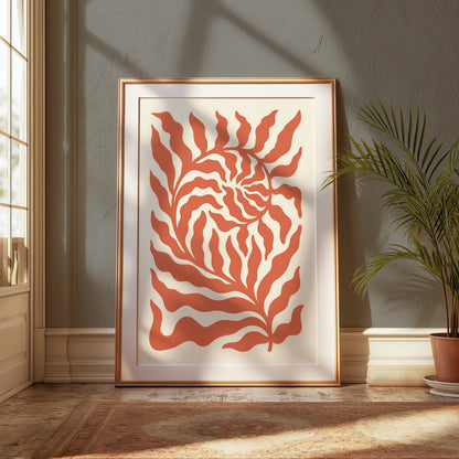 Premium Poster of Abstract Floral Waves in Red and White Art Posters