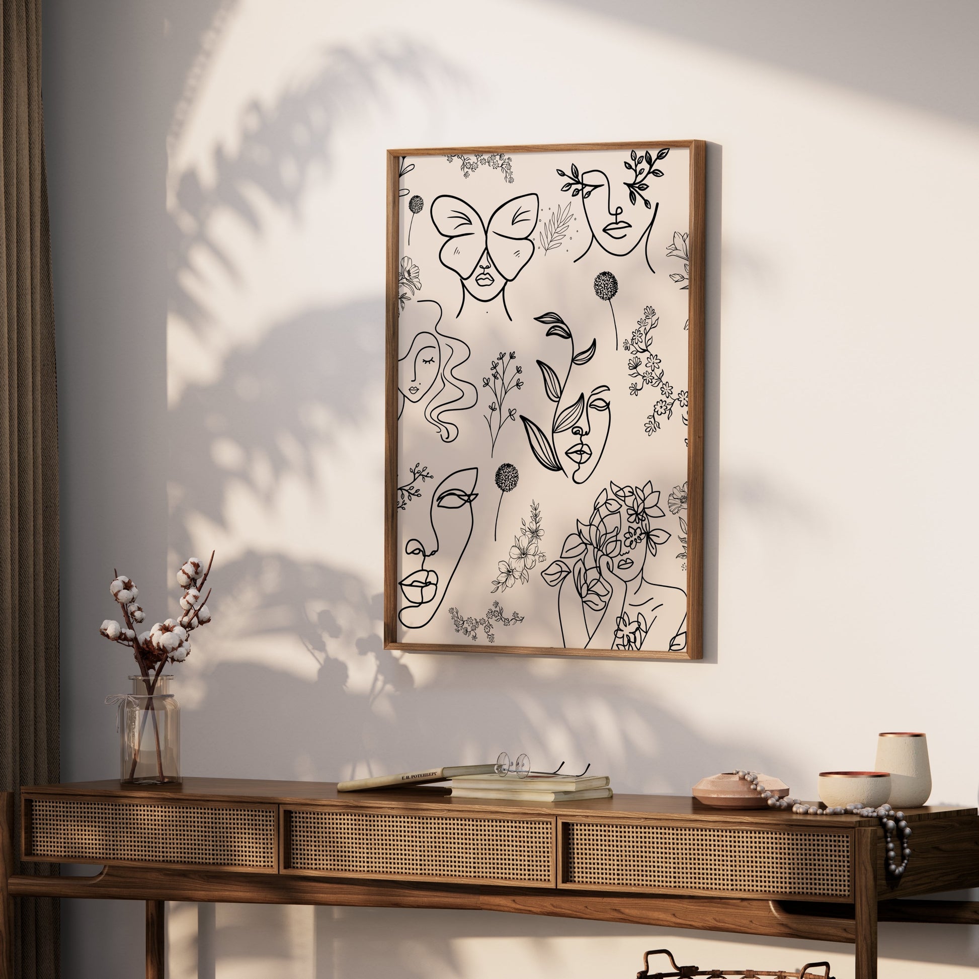 Premium Poster of Abstract Floral and Butterfly Line Art Design Posters