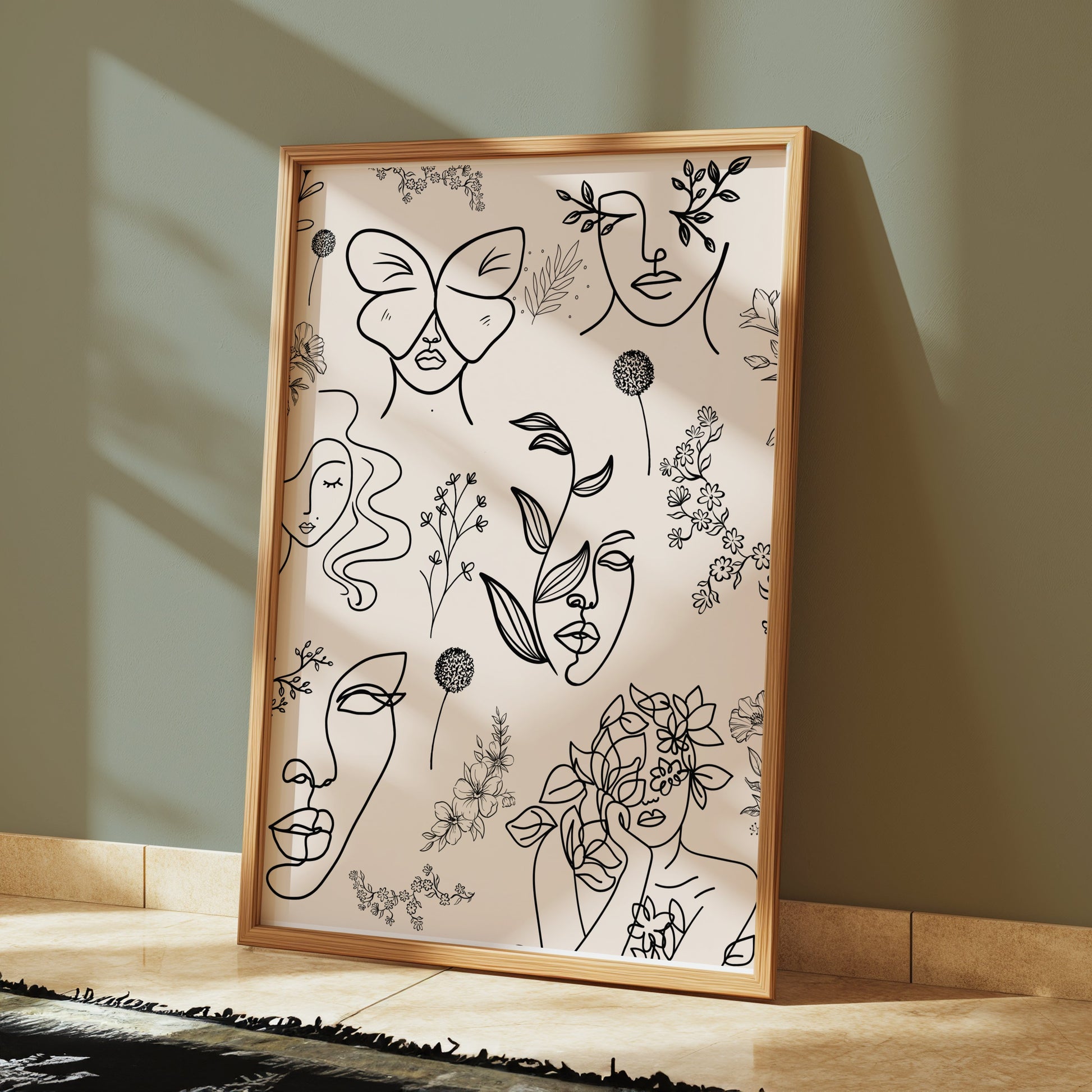 Premium Poster of Abstract Floral and Butterfly Line Art Design Posters