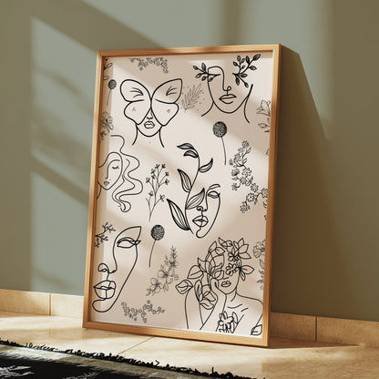 Premium Poster of Abstract Floral and Butterfly Line Art Design Posters