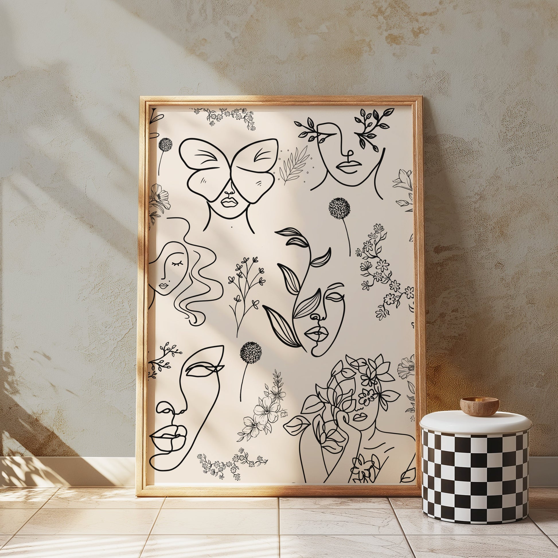 Premium Poster of Abstract Floral and Butterfly Line Art Design Posters