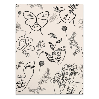 Premium Poster of Abstract Floral and Butterfly Line Art Design Posters