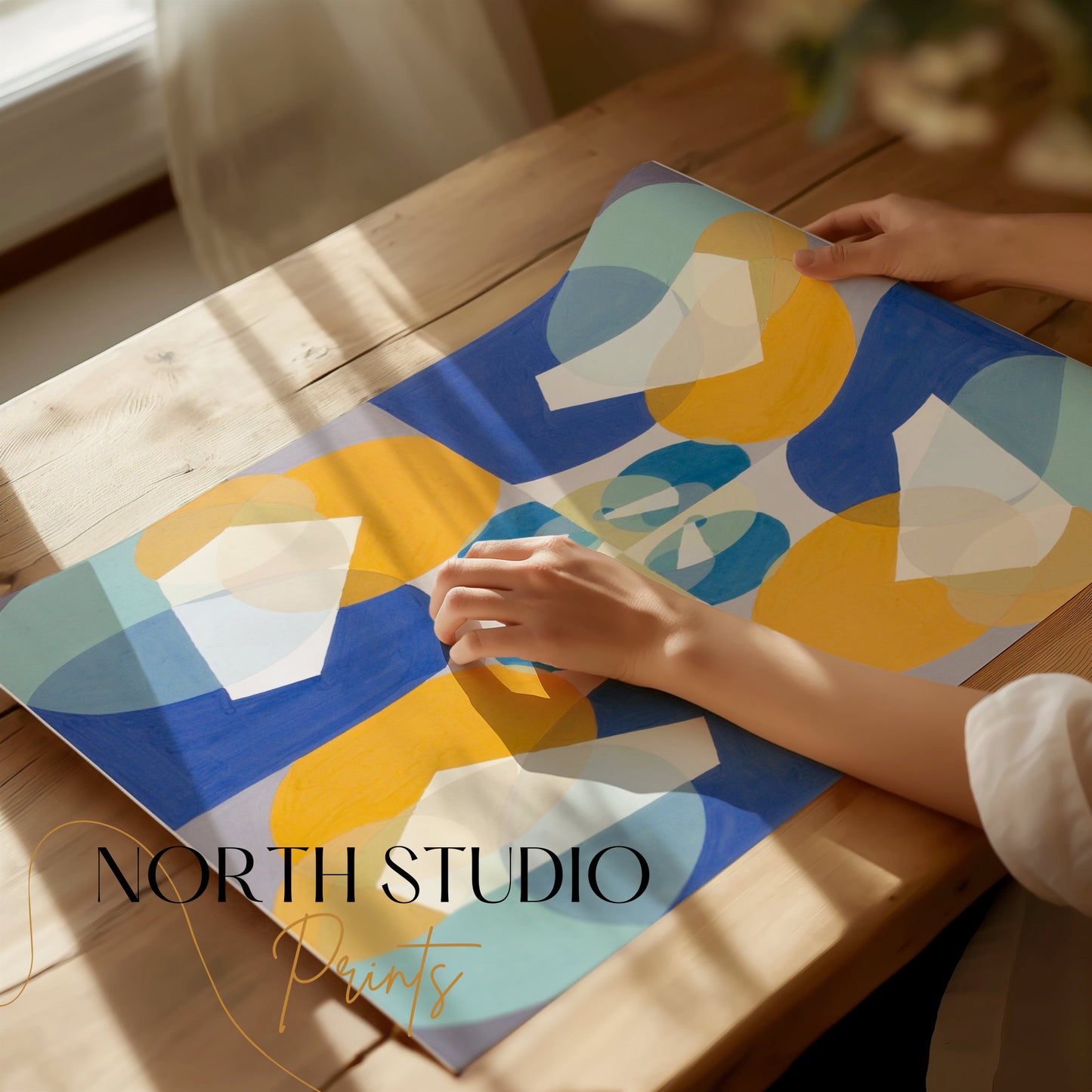 Premium Poster of Abstract Geometric Art Blue and Yellow Design Posters