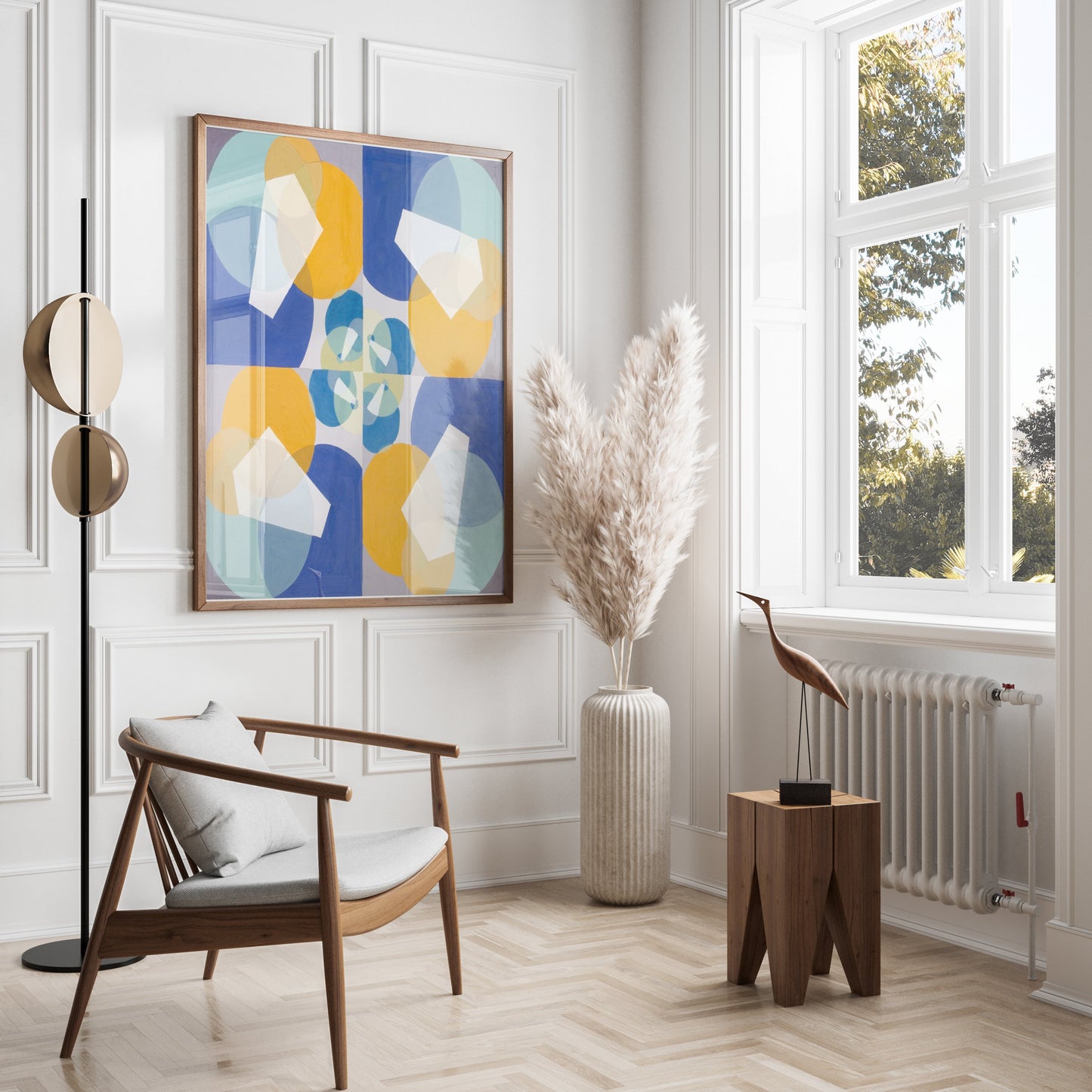 Premium Poster of Abstract Geometric Art Blue and Yellow Design Posters