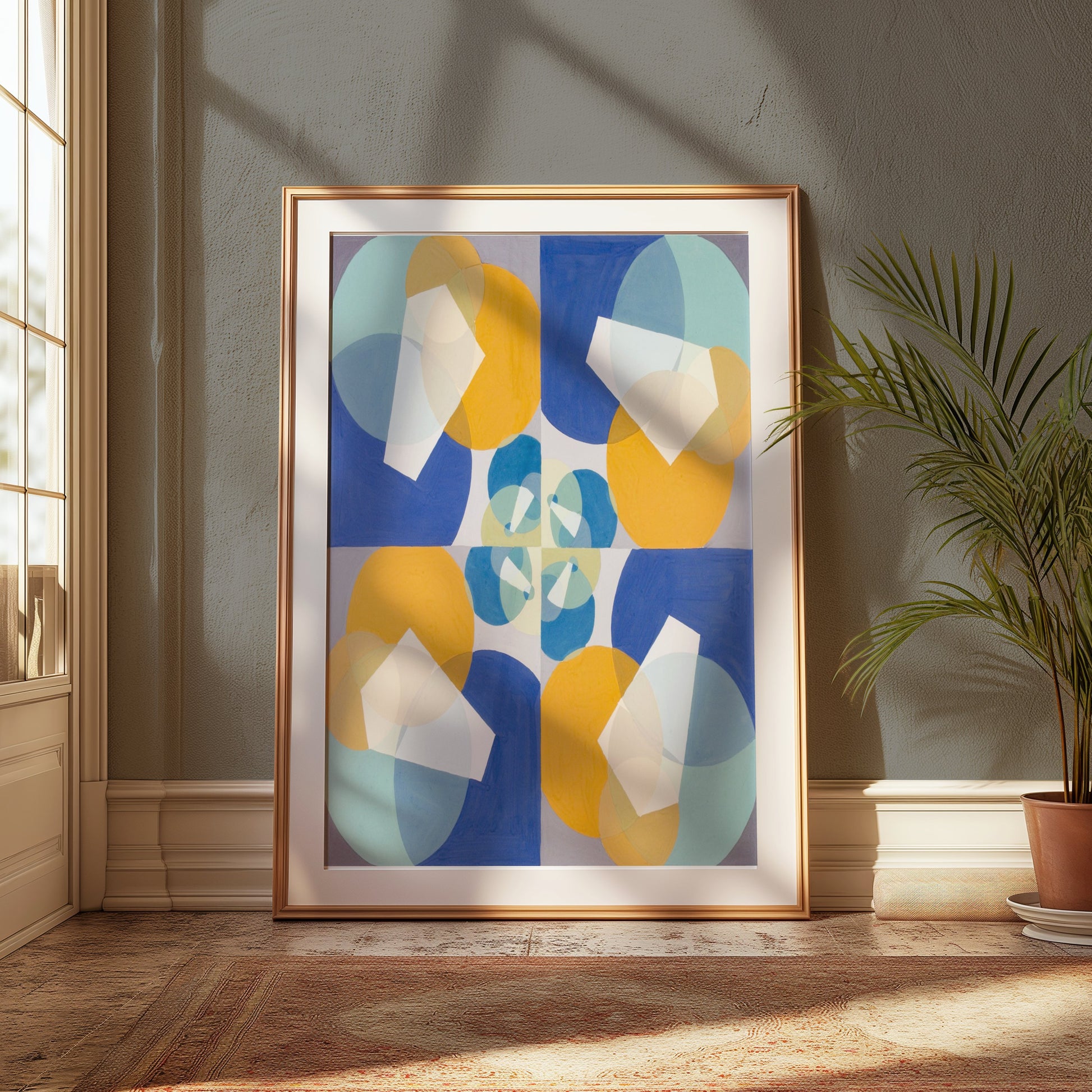 Premium Poster of Abstract Geometric Art Blue and Yellow Design Posters