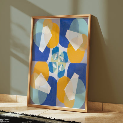 Premium Poster of Abstract Geometric Art Blue and Yellow Design Posters