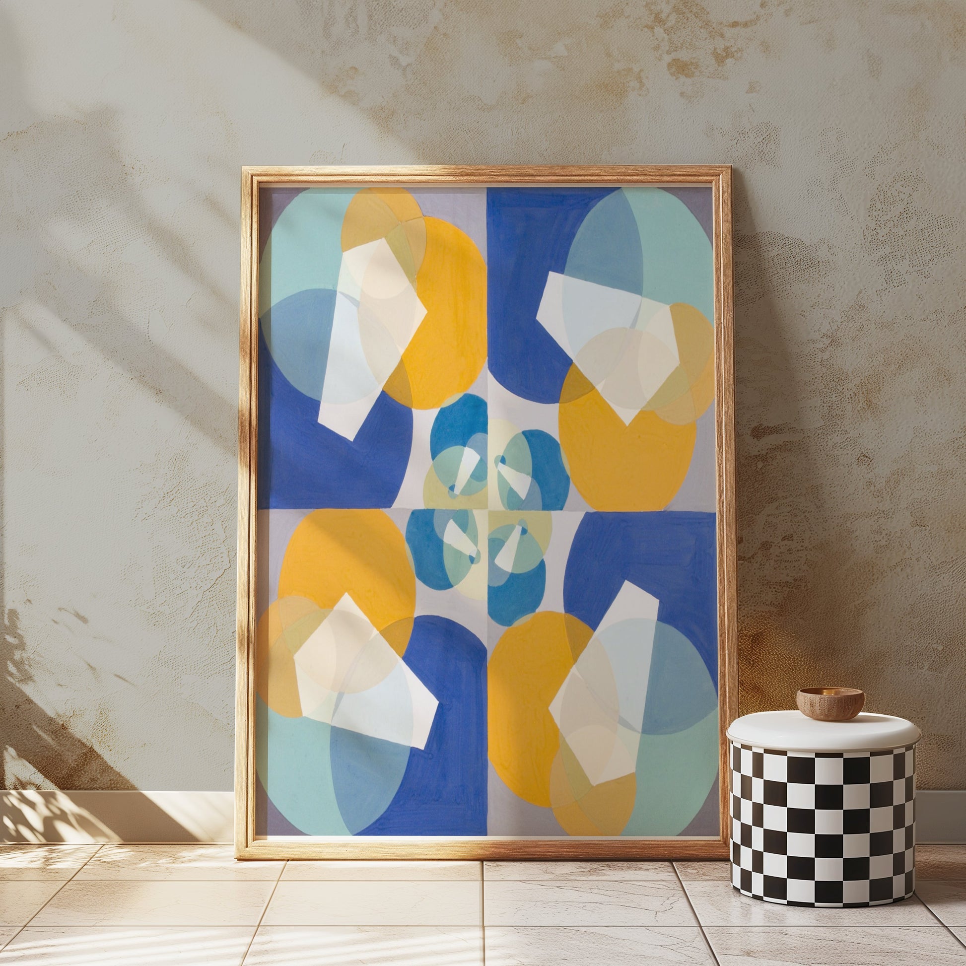 Premium Poster of Abstract Geometric Art Blue and Yellow Design Posters