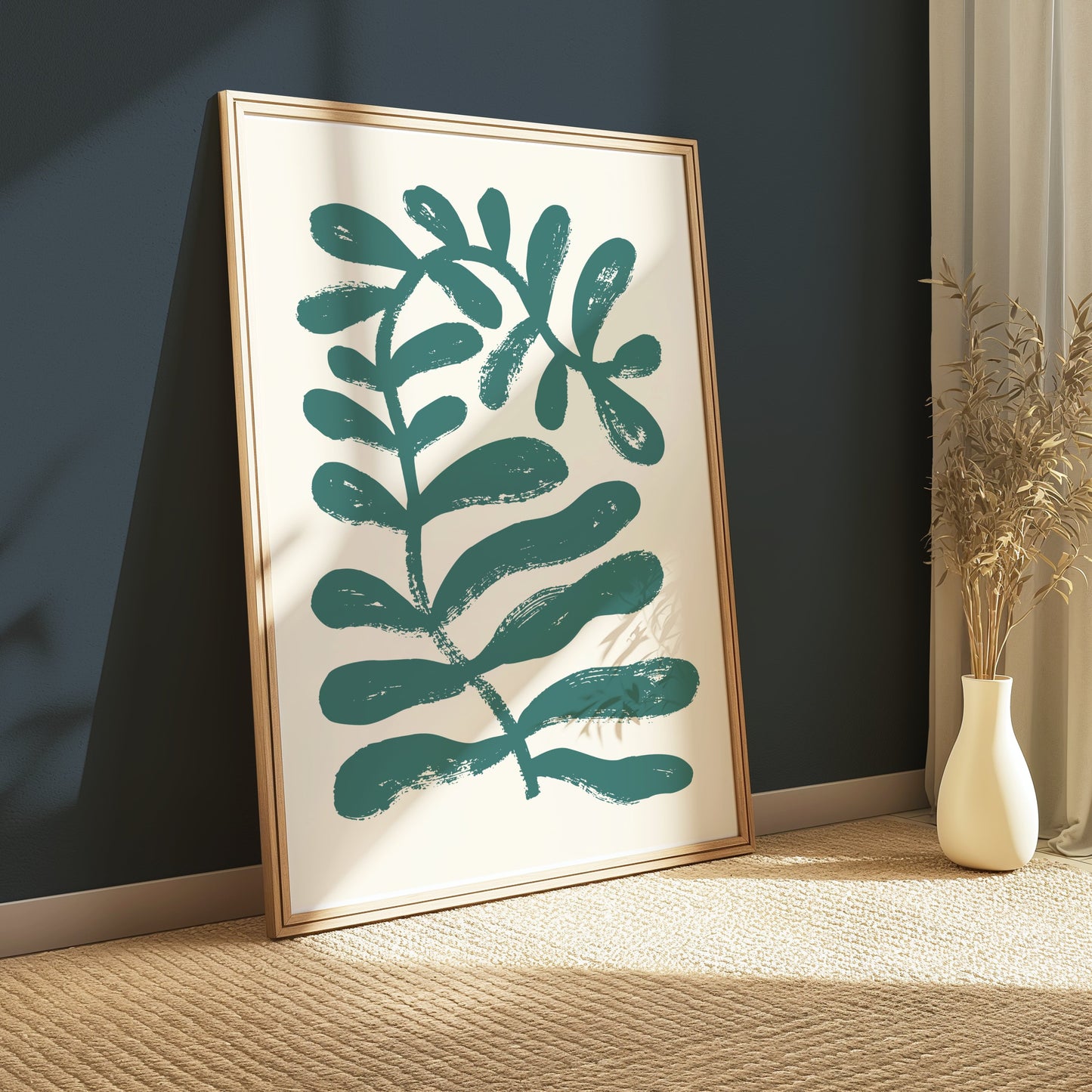 Premium Poster of Abstract Green Leaves on Beige Background Posters