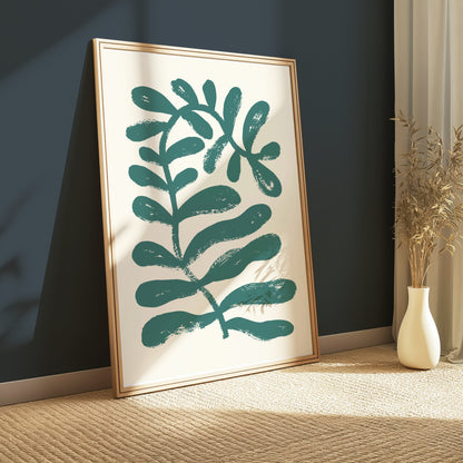Premium Poster of Abstract Green Leaves on Beige Background Posters