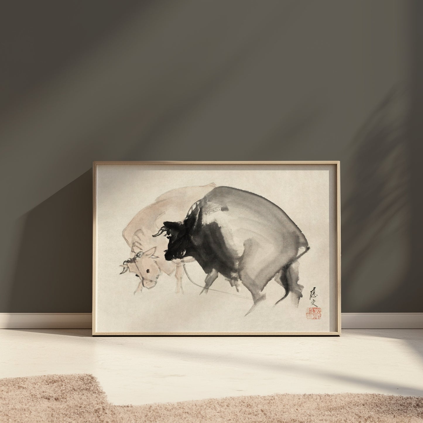Premium Poster of Abstract Japanese Ink Art Two Bulls Posters