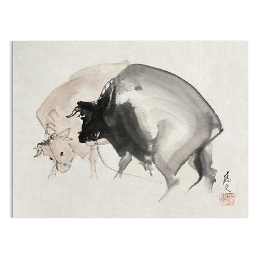 Premium Poster of Abstract Japanese Ink Art Two Bulls Posters