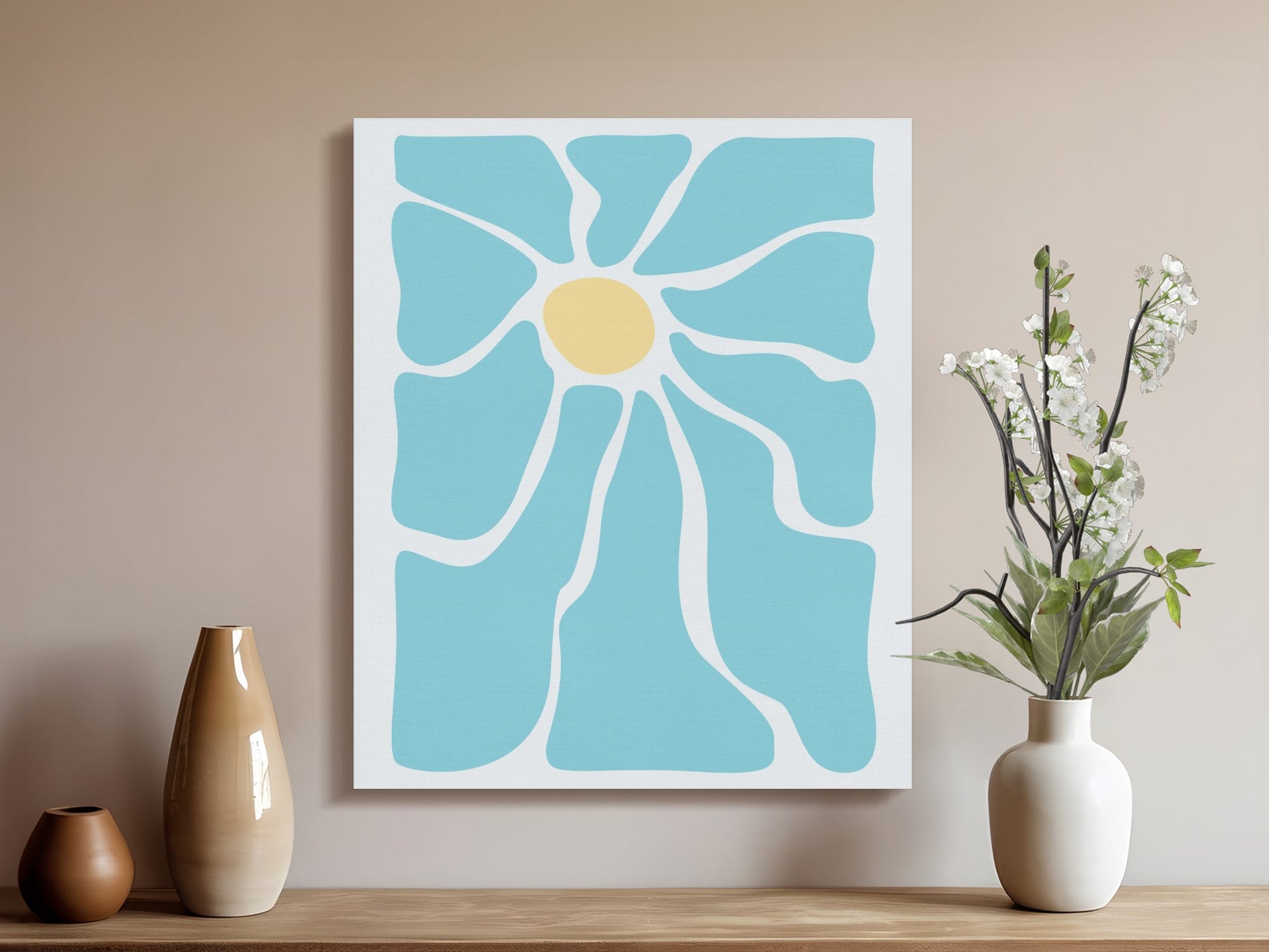 Premium Poster of Abstract Light Blue Floral Wall Art Canvas Wraps