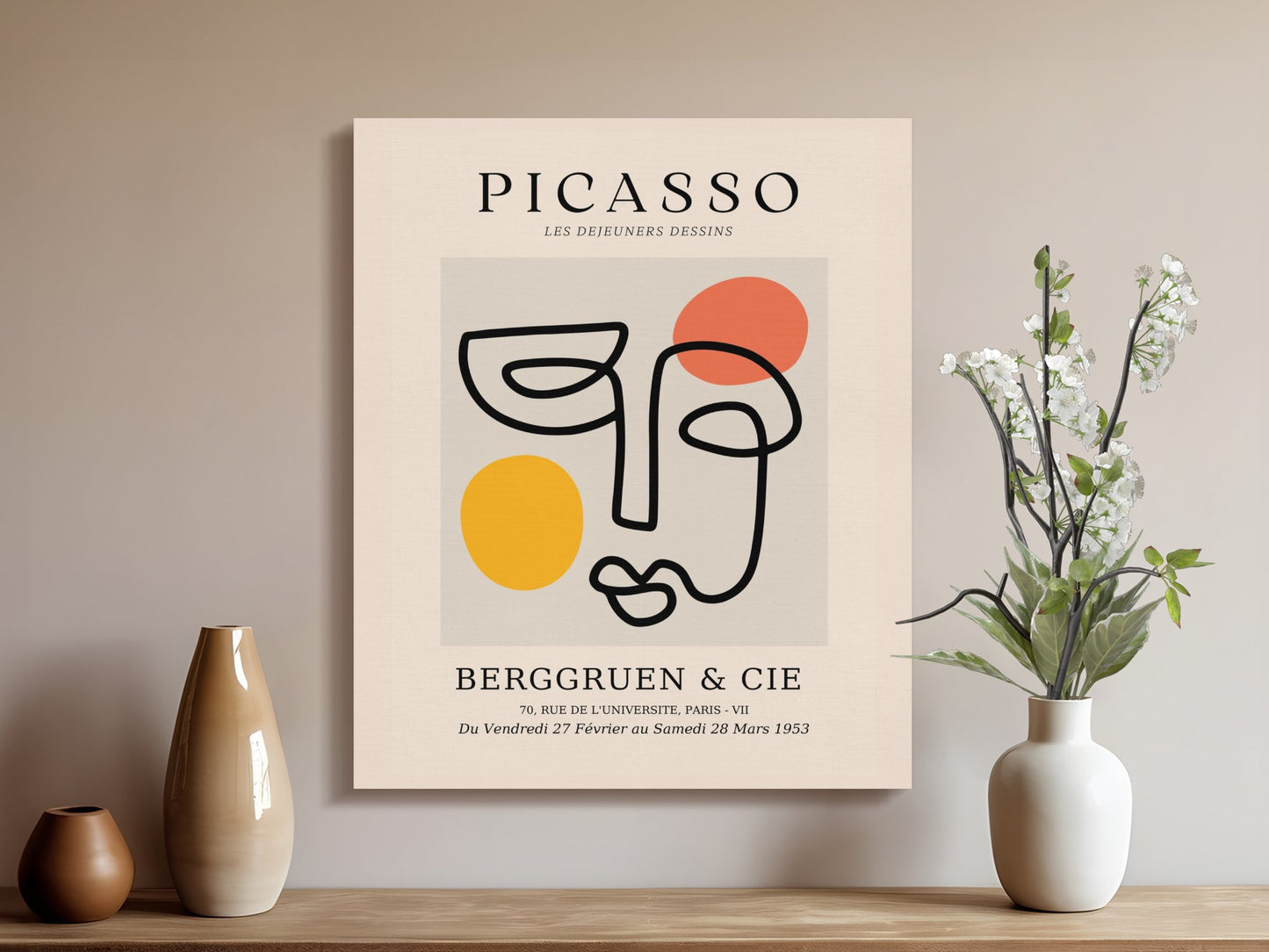Premium Poster of Abstract Picasso Face Yellow Orange Red Canvas Wraps