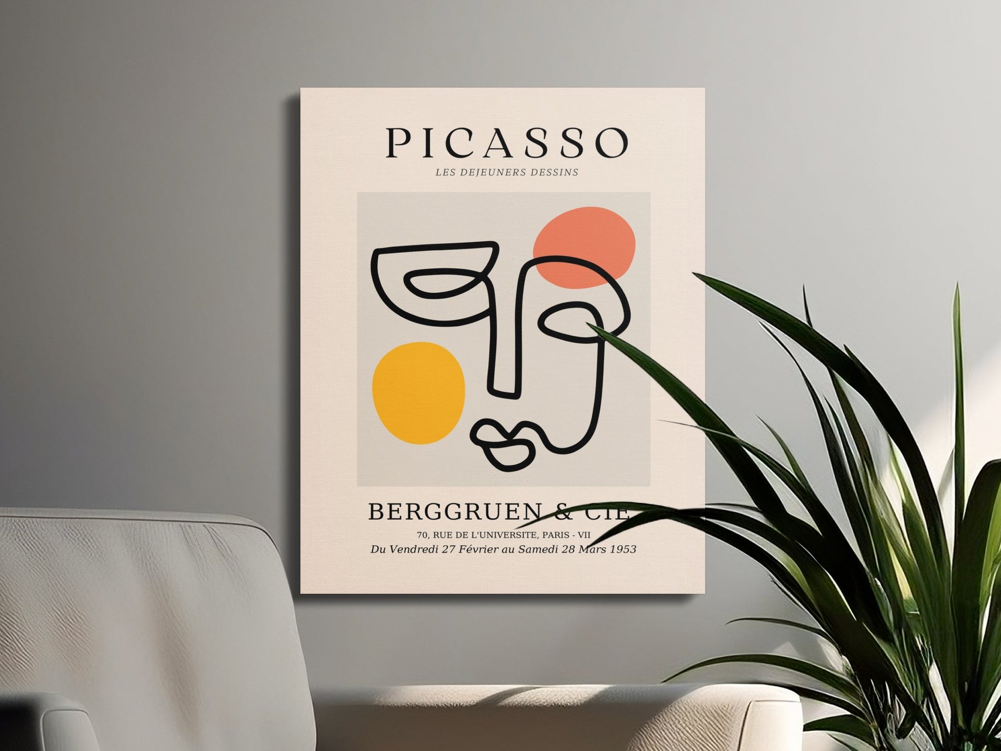 Premium Poster of Abstract Picasso Face Yellow Orange Red Canvas Wraps
