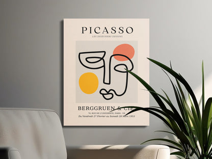 Premium Poster of Abstract Picasso Face Yellow Orange Red Canvas Wraps