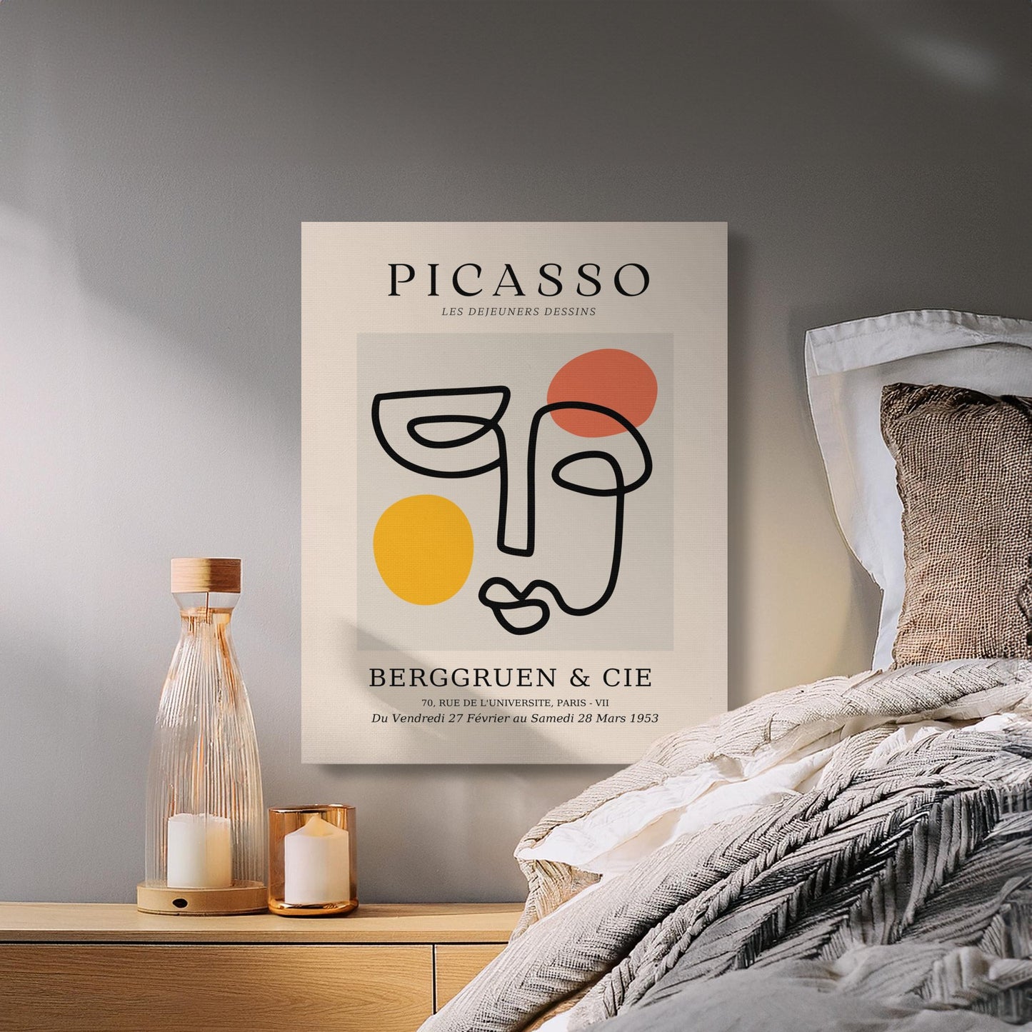 Premium Poster of Abstract Picasso Face Yellow Orange Red Canvas Wraps
