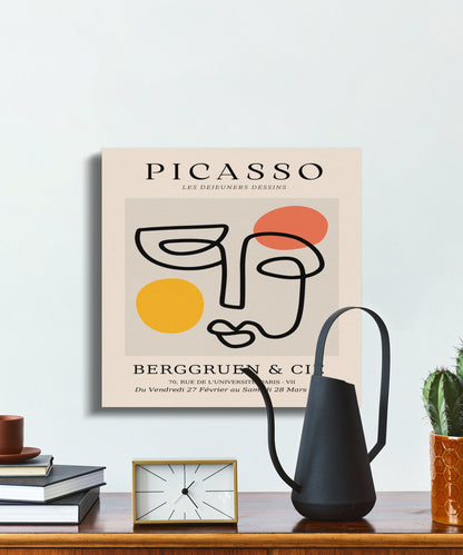 Premium Poster of Abstract Picasso Face Yellow Orange Red Canvas Wraps