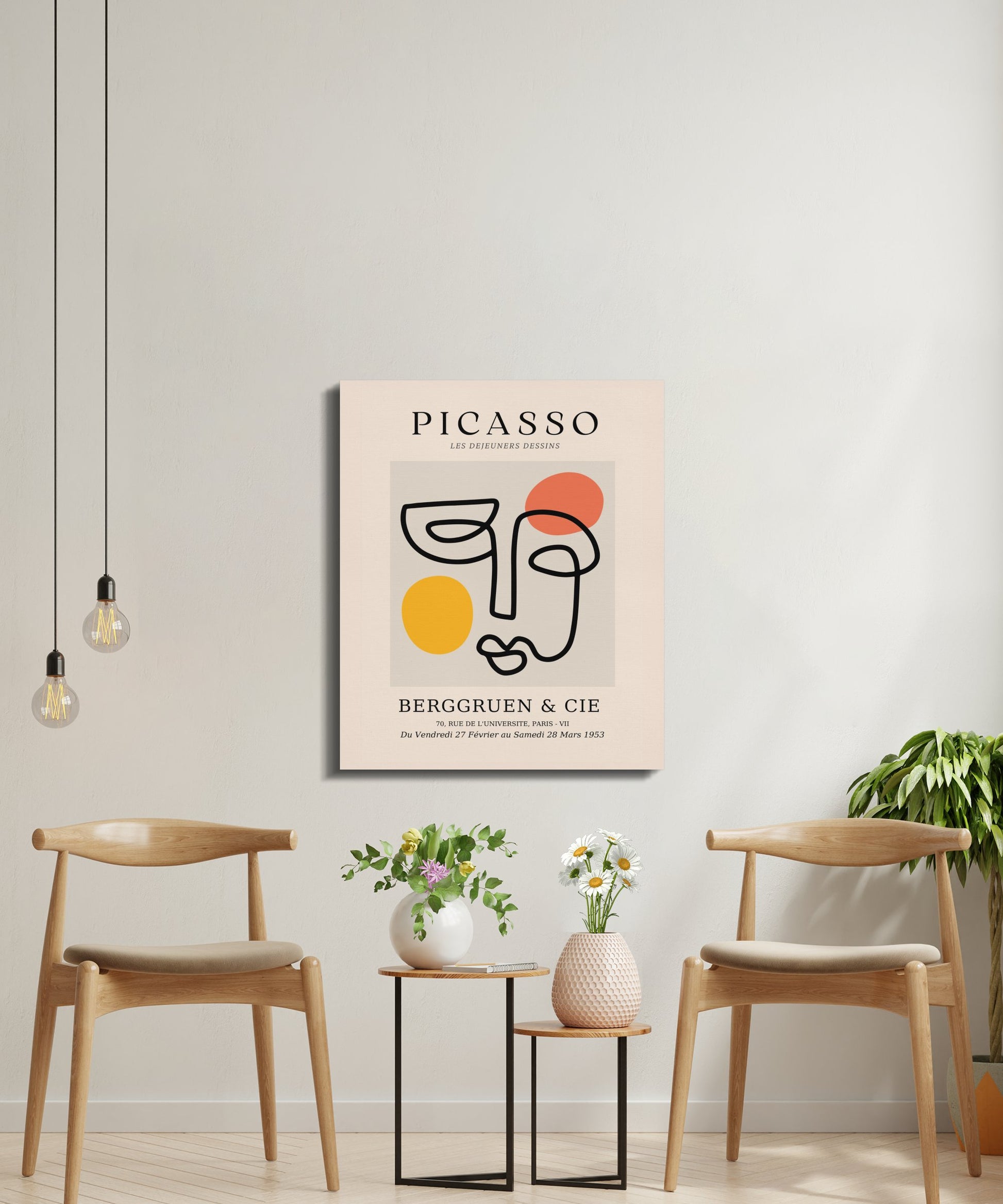 Premium Poster of Abstract Picasso Face Yellow Orange Red Canvas Wraps