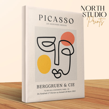 Premium Poster of Abstract Picasso Face Yellow Orange Red Canvas Wraps