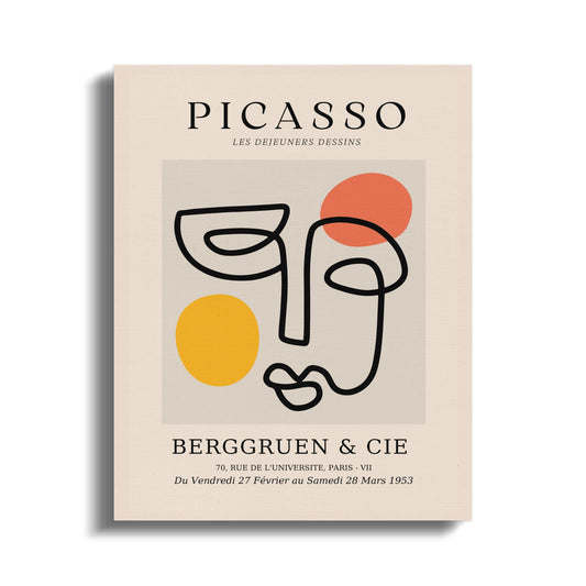 Premium Poster of Abstract Picasso Face Yellow Orange Red Canvas Wraps
