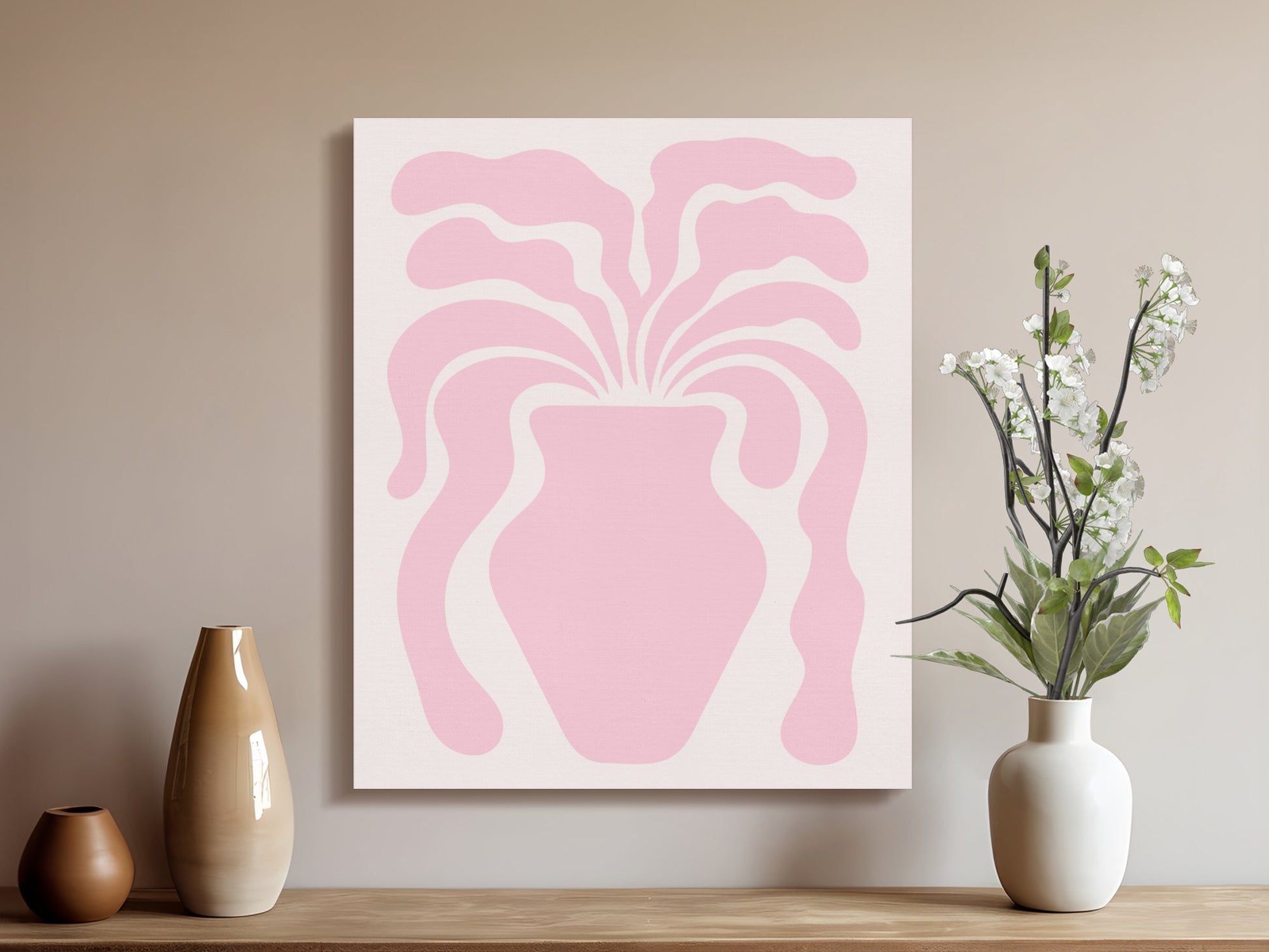 Premium Poster of Abstract Pink Floral Vase Art Canvas Wraps