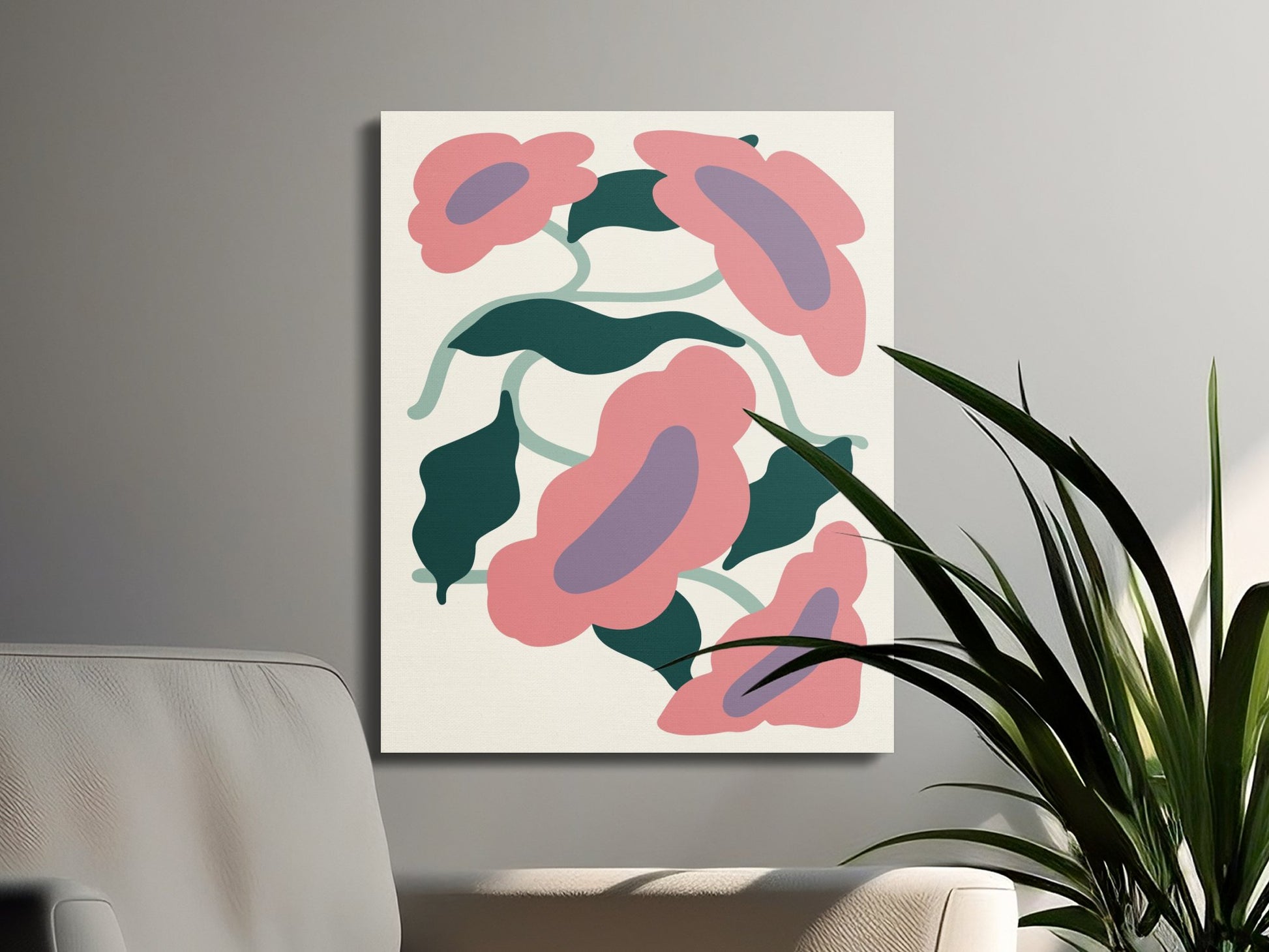 Premium Poster of Abstract Pink Floral Wall Art Flower Canvas Wraps
