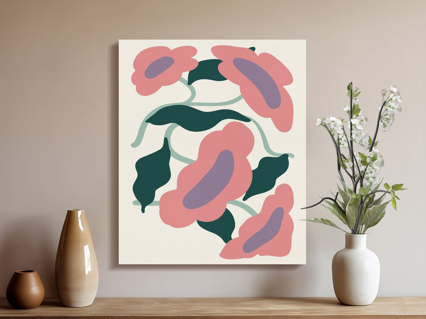 Premium Poster of Abstract Pink Floral Wall Art Flower Canvas Wraps